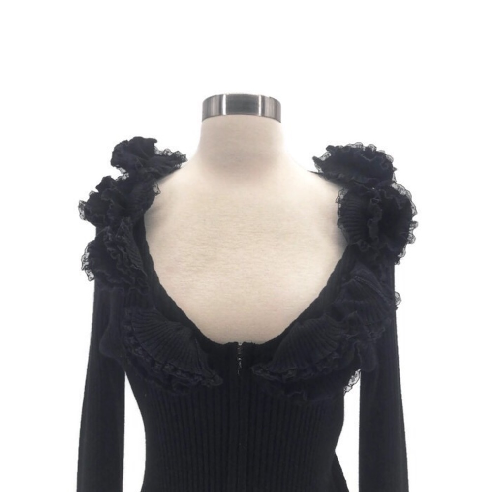 Lace Ruffle Collar Zip Front Top by Anne Fontaine - Picture 2 of 6